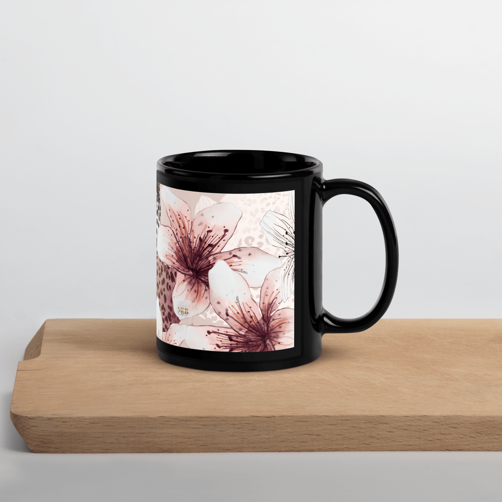 MDB Co. Leopard flora Black Glossy Mug - The Million Dollar Bill Co.