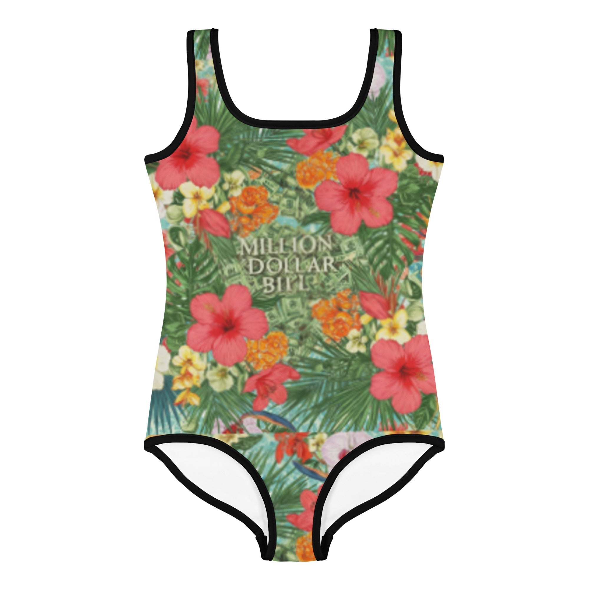 MDB Co. FLORAL BILLS All-Over Print Kids Swimsuit (WHITE STITCH) - The Million Dollar Bill Co. CUT-SEW 2T