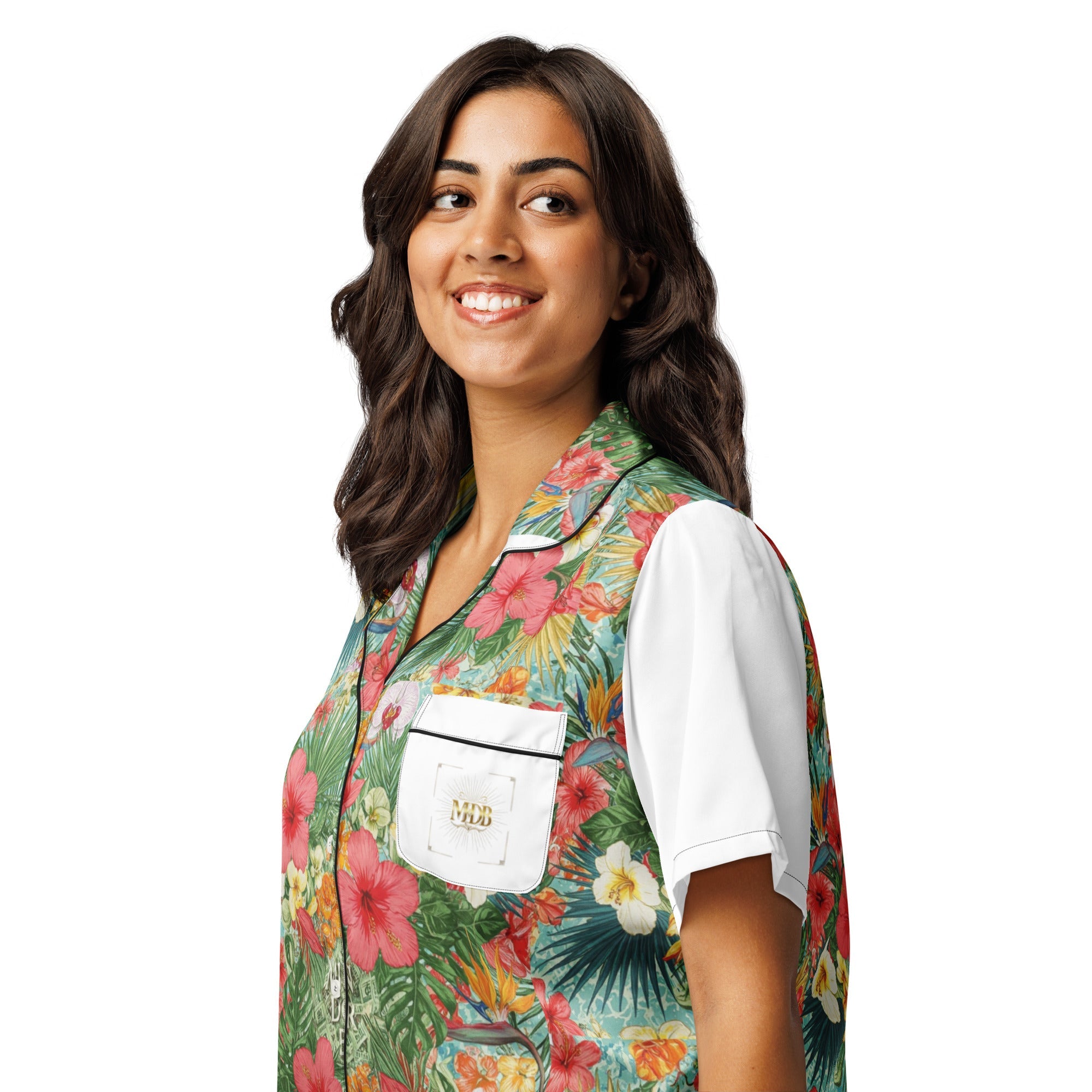 MDB Co. FLORAL BILLS All-over print women’s short sleeve pajama top - The Million Dollar Bill Co.