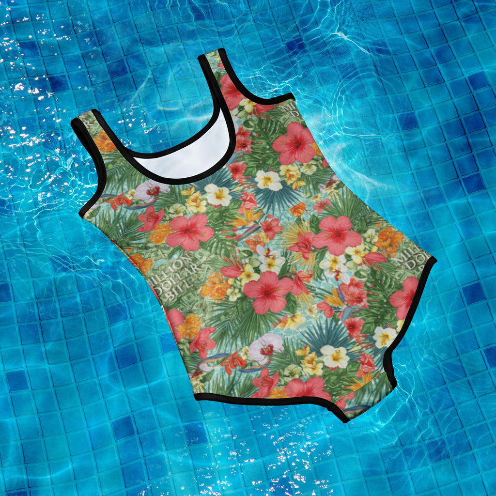 MDB Co. FLORAL BILLS All - Over Print Youth Swimsuit (WHITE STITCH) - The Million Dollar Bill Co.