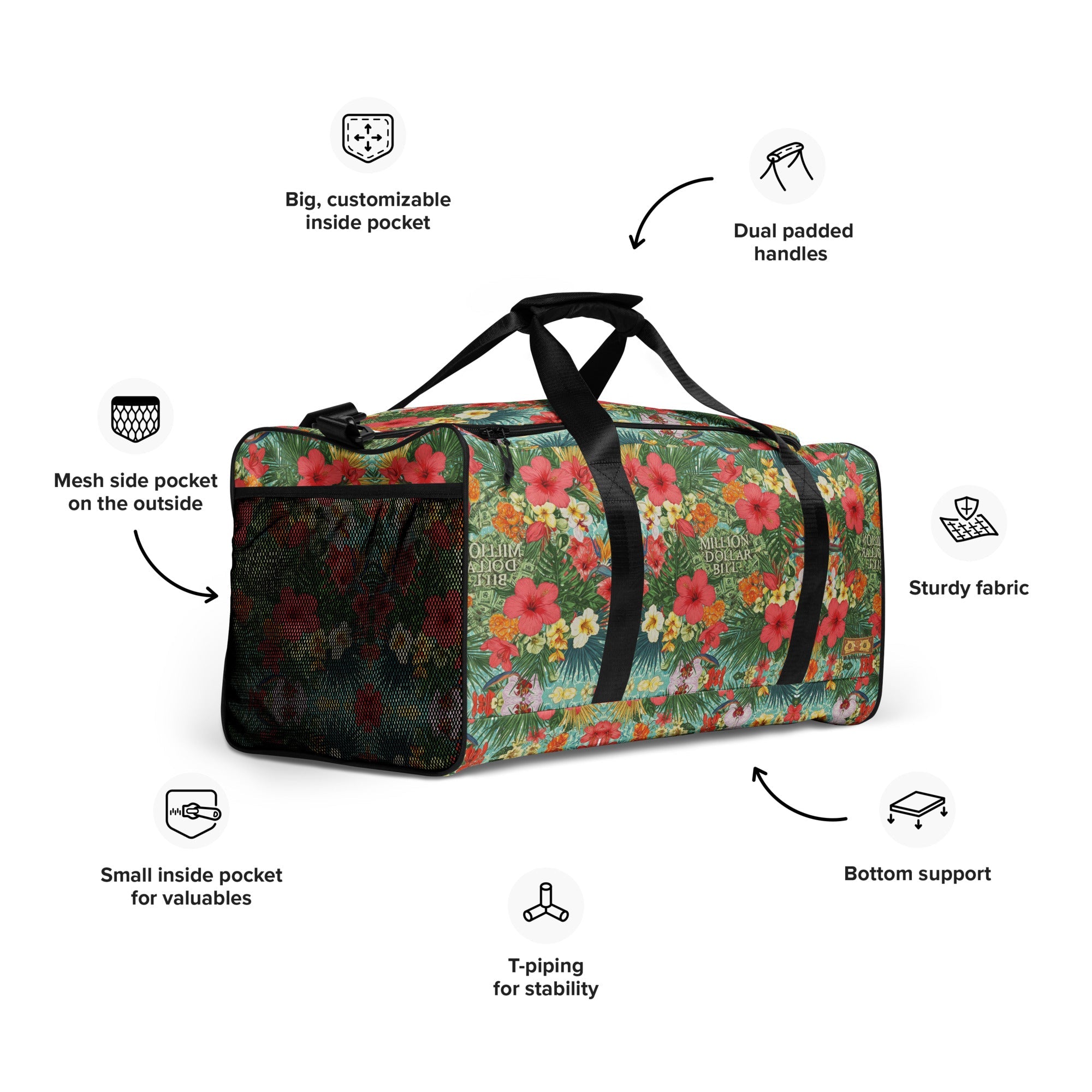 MDB Co. FLORAL BILLS Duffle bag - The Million Dollar Bill Co.