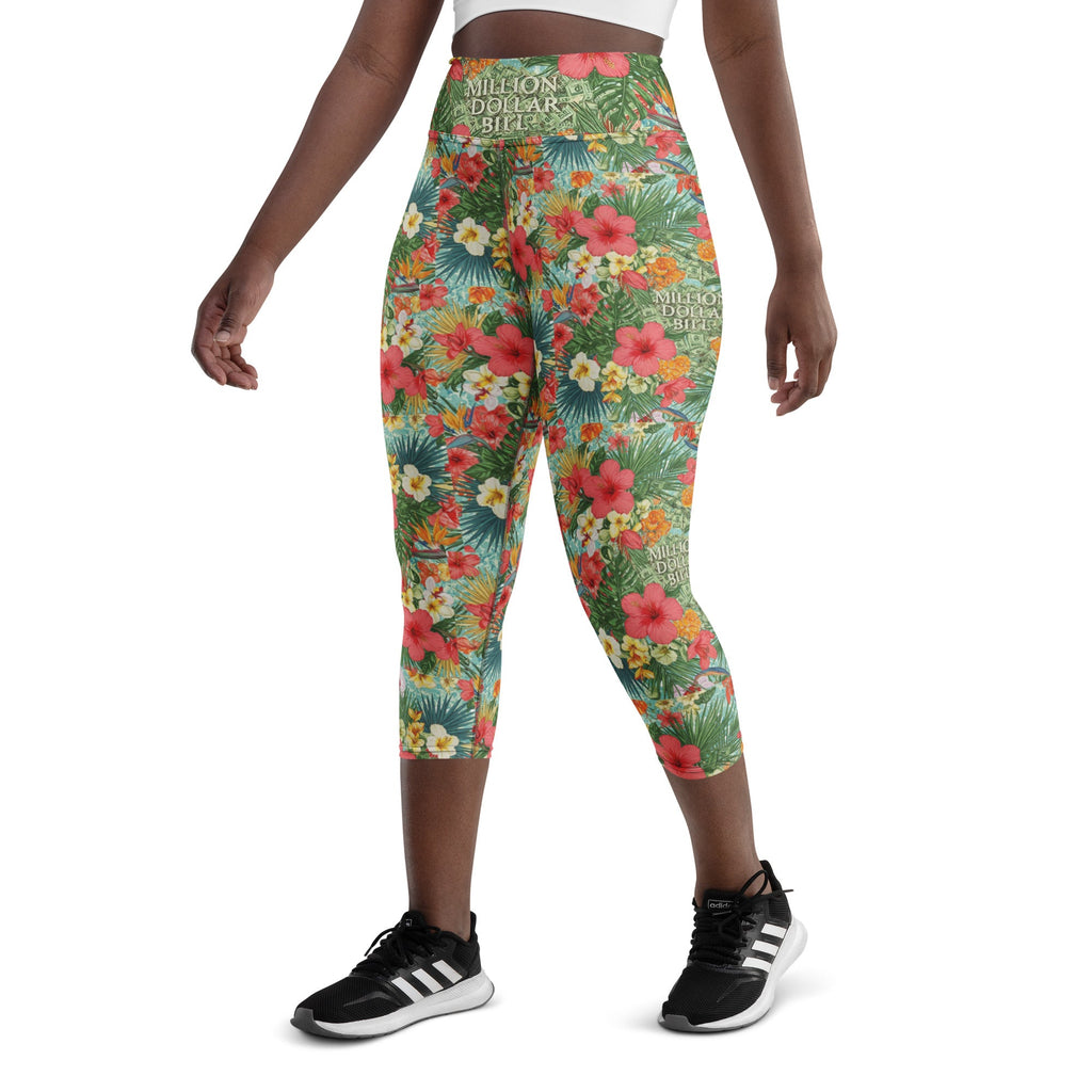 MDB Co. FLORAL BILLS Yoga Capri Leggings - The Million Dollar Bill Co. CUT-SEW