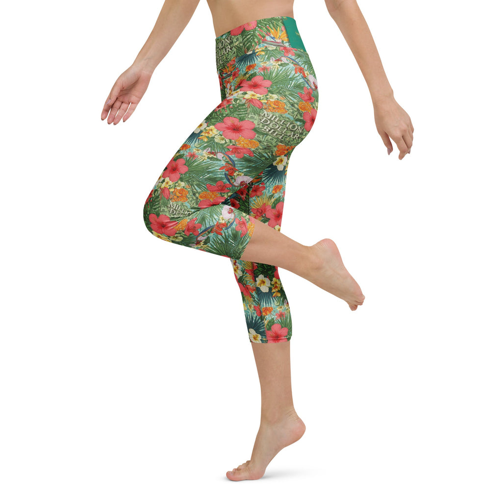 MDB Co. FLORAL BILLS Yoga Capri Leggings - The Million Dollar Bill Co. CUT-SEW