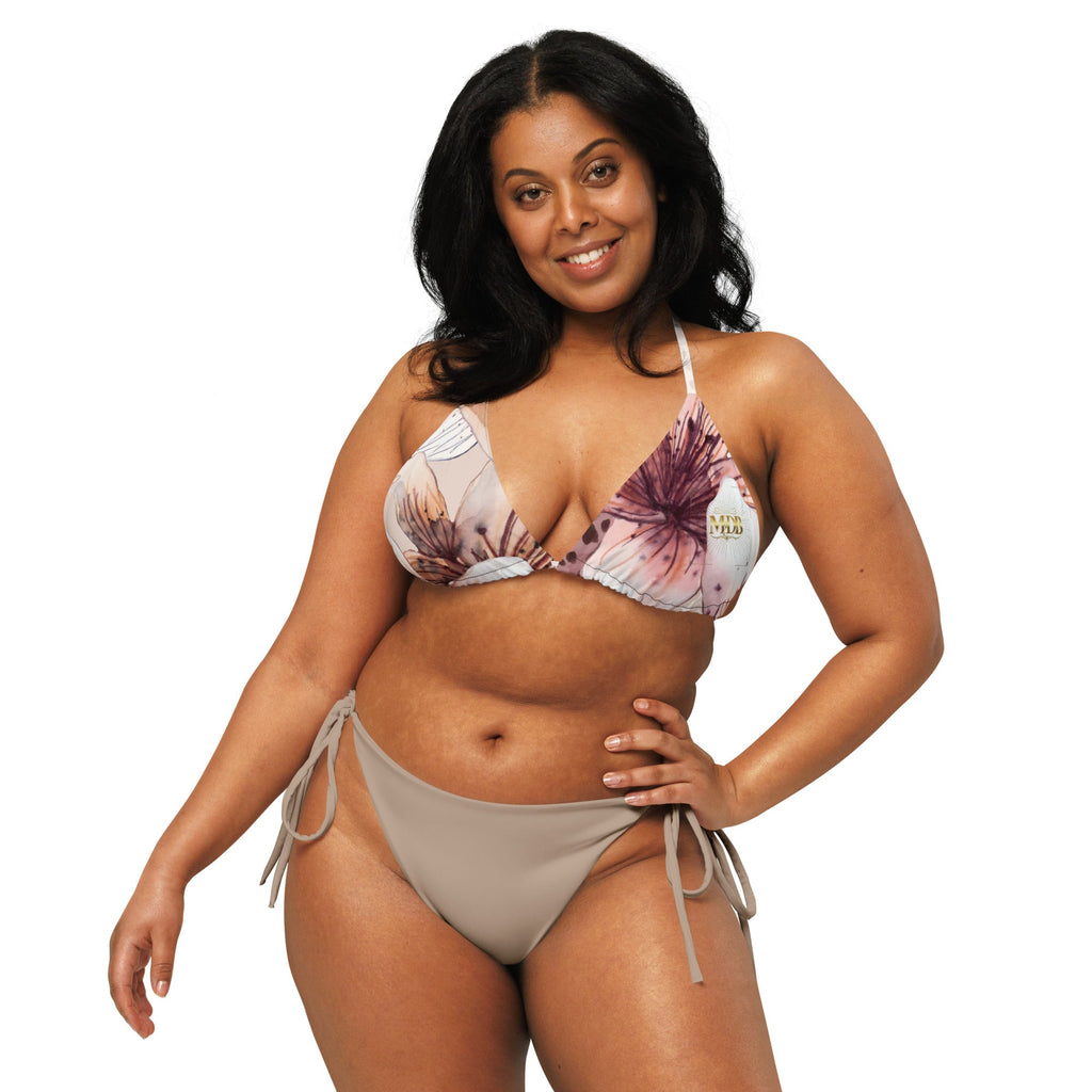 MDB Co. Leopard Flora All-over print recycled string bikini TOP - The Million Dollar Bill Co.