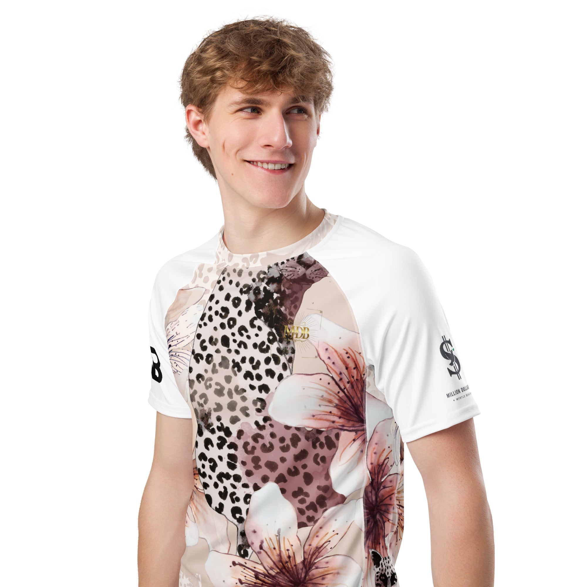 MDB Co. LEOPARD FLORAL All - over print men’s rash guard - The Million Dollar Bill Co.