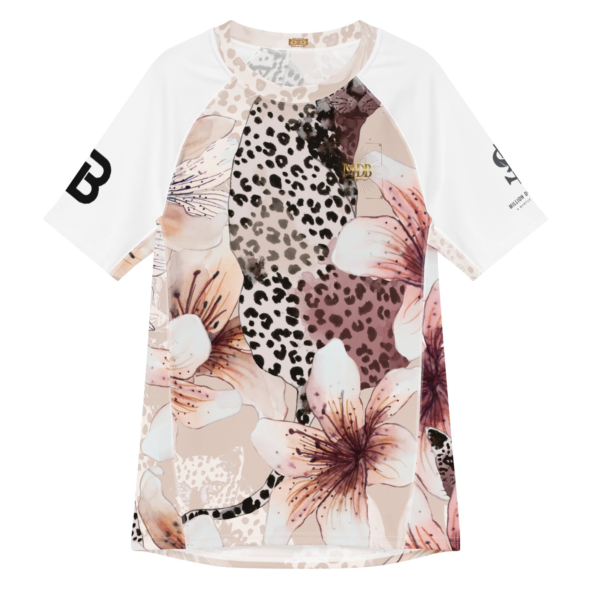 MDB Co. LEOPARD FLORAL All - over print men’s rash guard - The Million Dollar Bill Co.