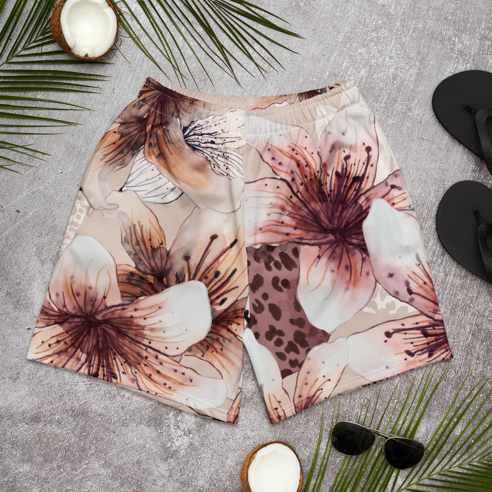 MDB Co. LEOPARD FLORAL All-Over Print Unisex Athletic Long Shorts - The Million Dollar Bill Co.