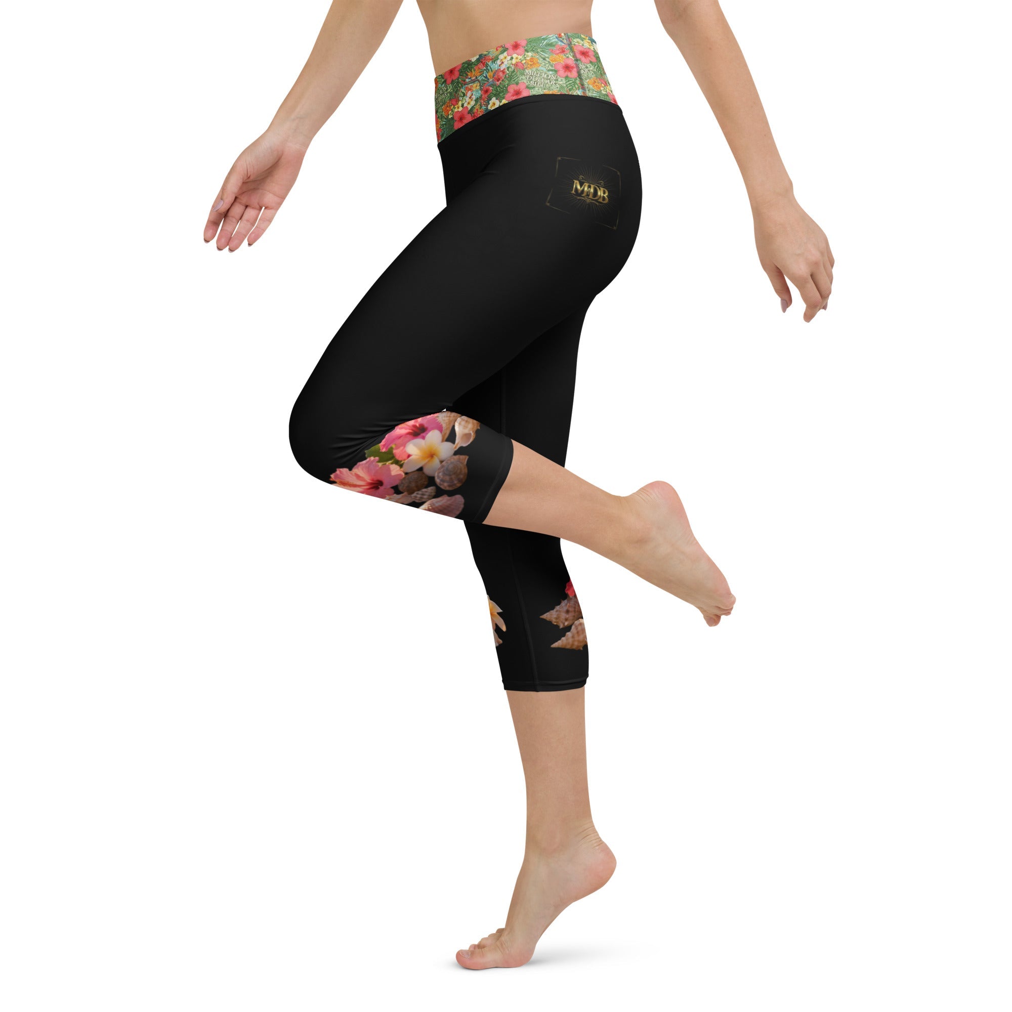 MDB Co. TROPICAL FLORAL Yoga Capri Leggings (BLK/WHT) - The Million Dollar Bill Co.
