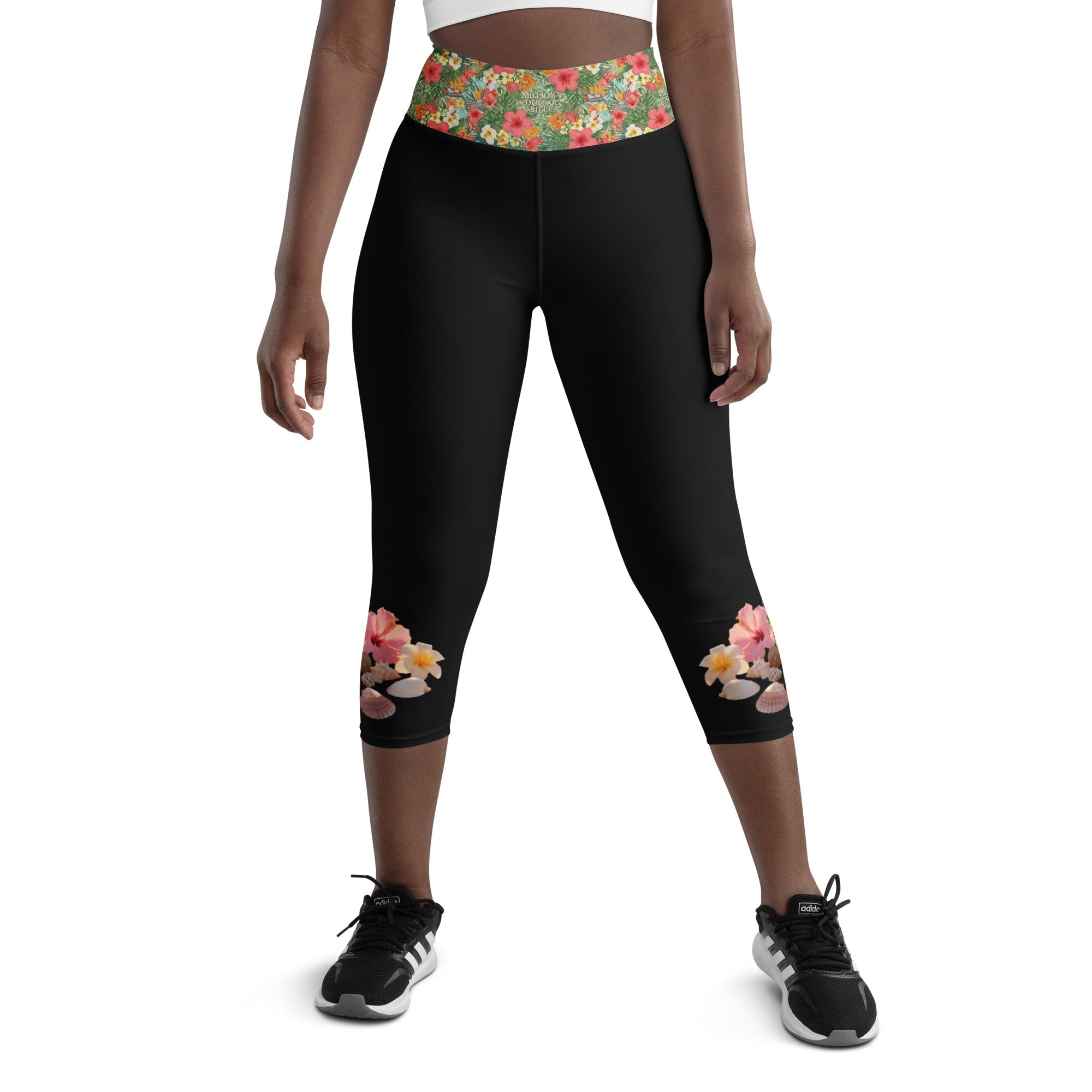 MDB Co. TROPICAL FLORAL Yoga Capri Leggings (BLK/WHT) - The Million Dollar Bill Co.