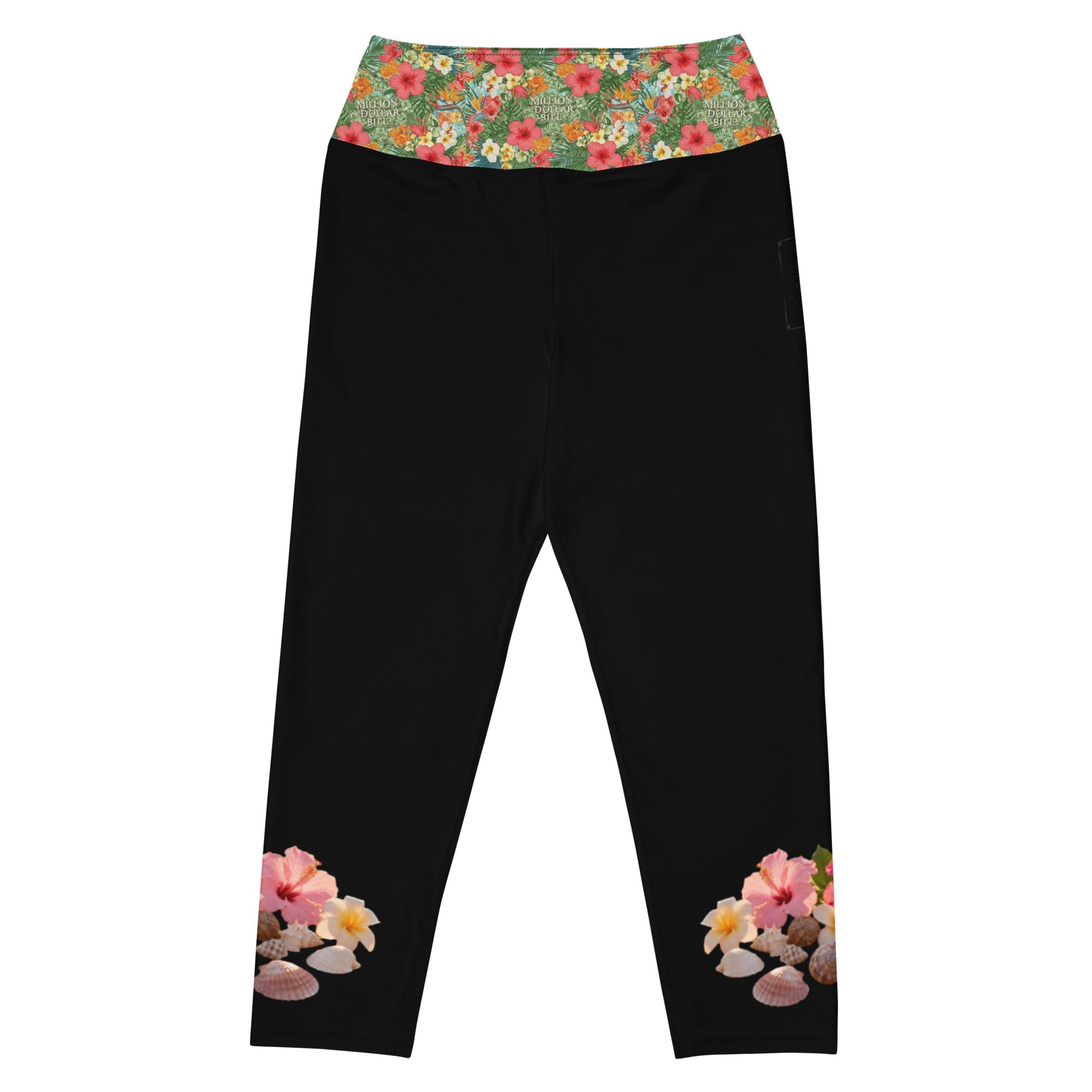 MDB Co. TROPICAL FLORAL Yoga Capri Leggings (BLK/WHT) - The Million Dollar Bill Co.