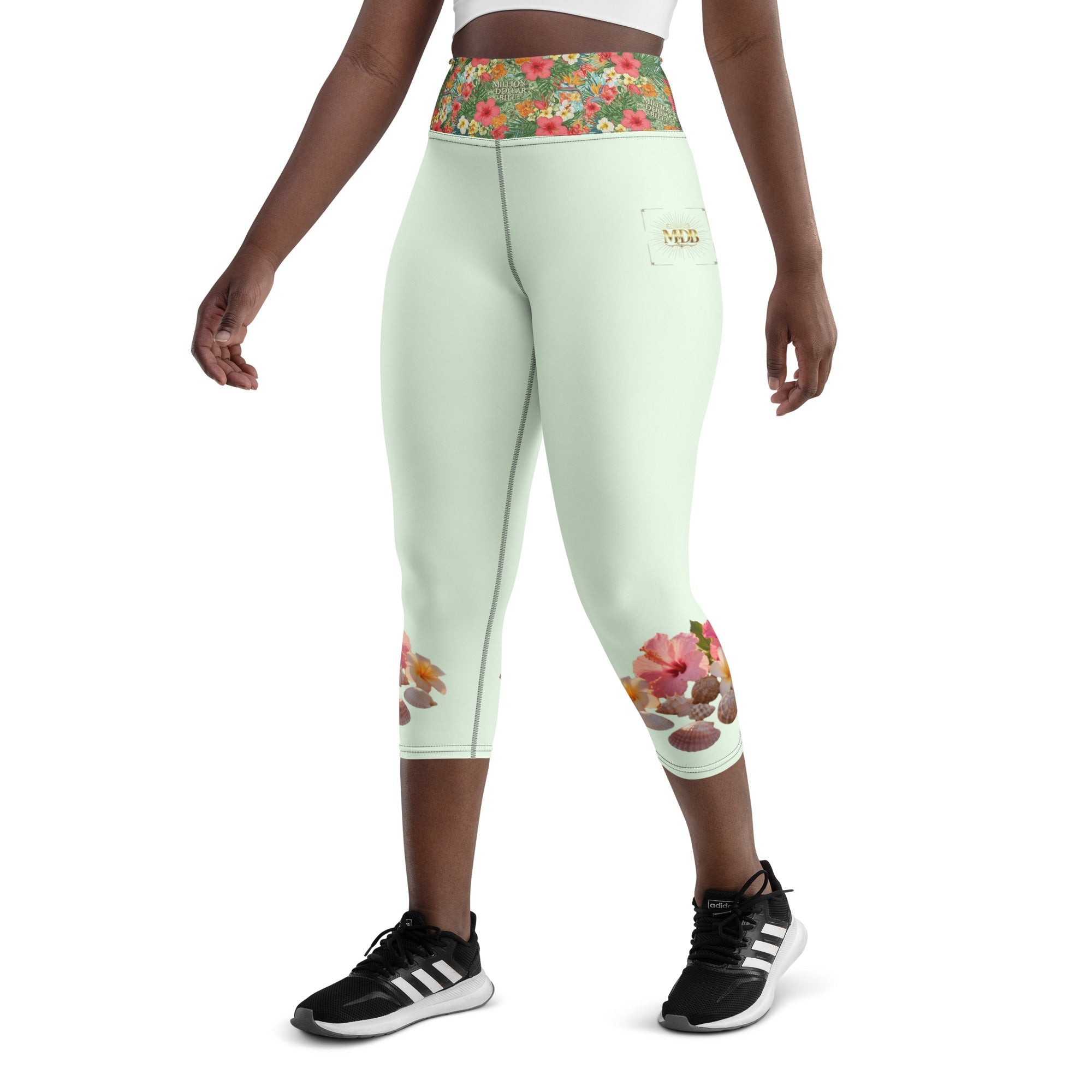 MDB Co. TROPICAL FLORAL Yoga Capri Leggings (HONEYDEW) - The Million Dollar Bill Co.