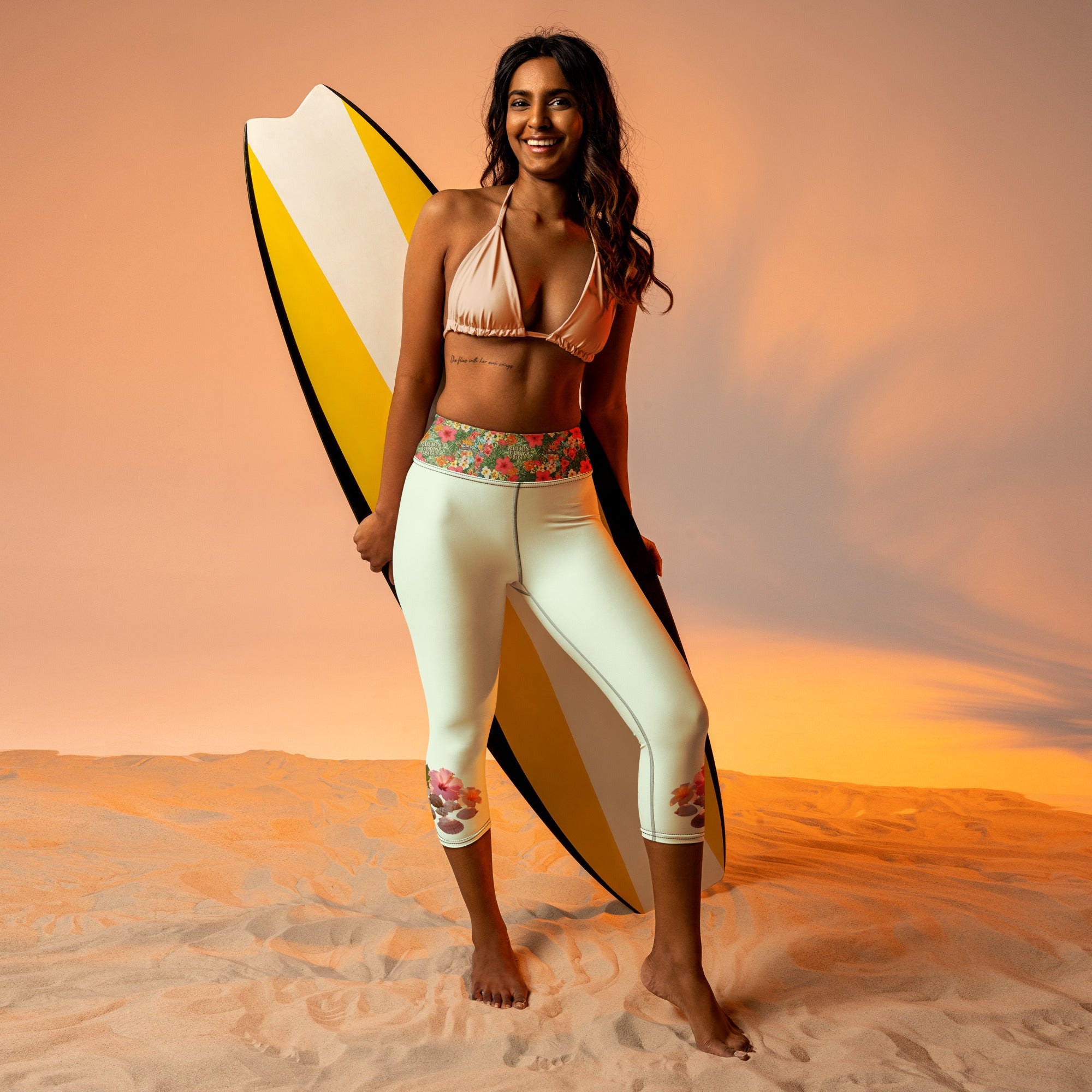 MDB Co. TROPICAL FLORAL Yoga Capri Leggings (HONEYDEW) - The Million Dollar Bill Co.