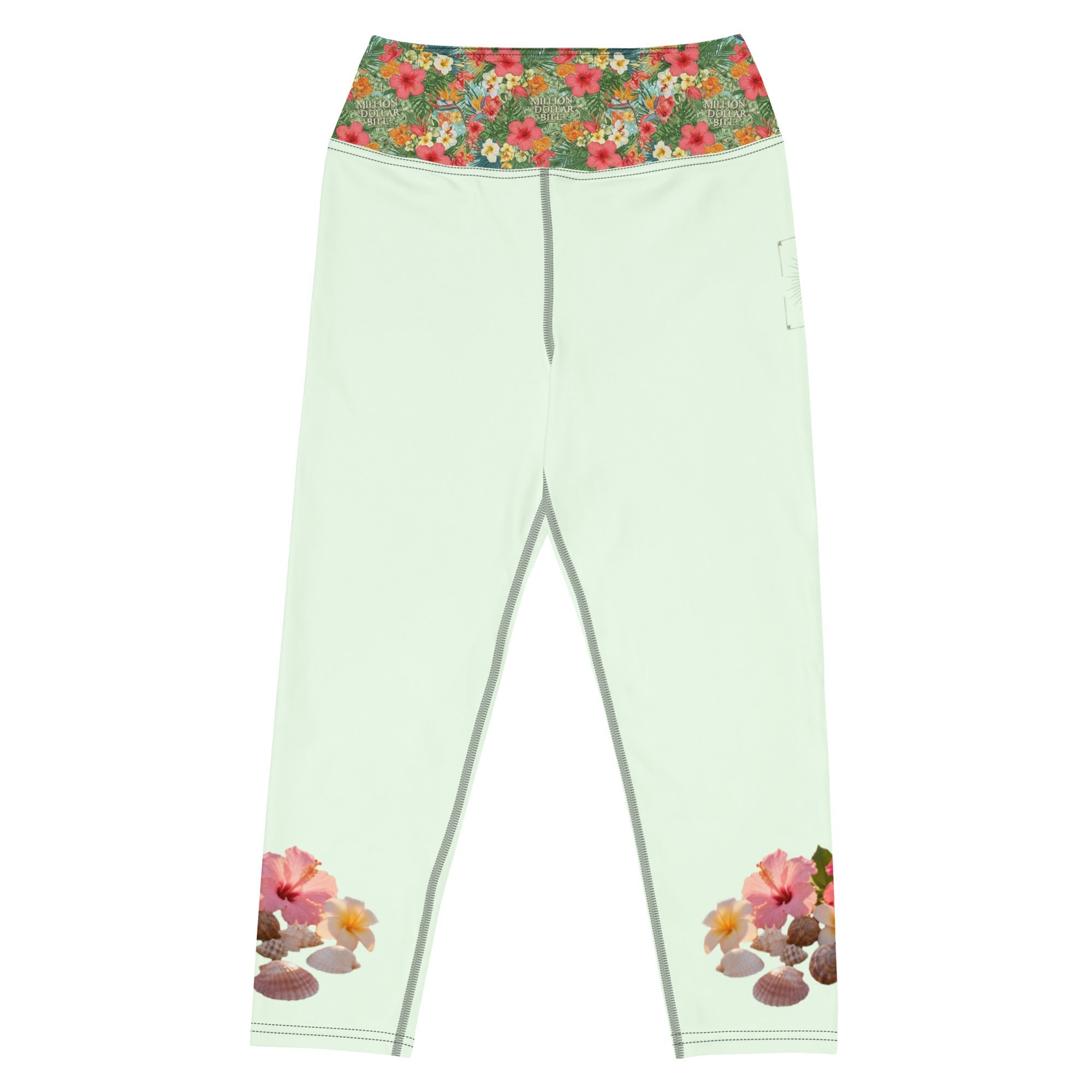 MDB Co. TROPICAL FLORAL Yoga Capri Leggings (HONEYDEW) - The Million Dollar Bill Co.