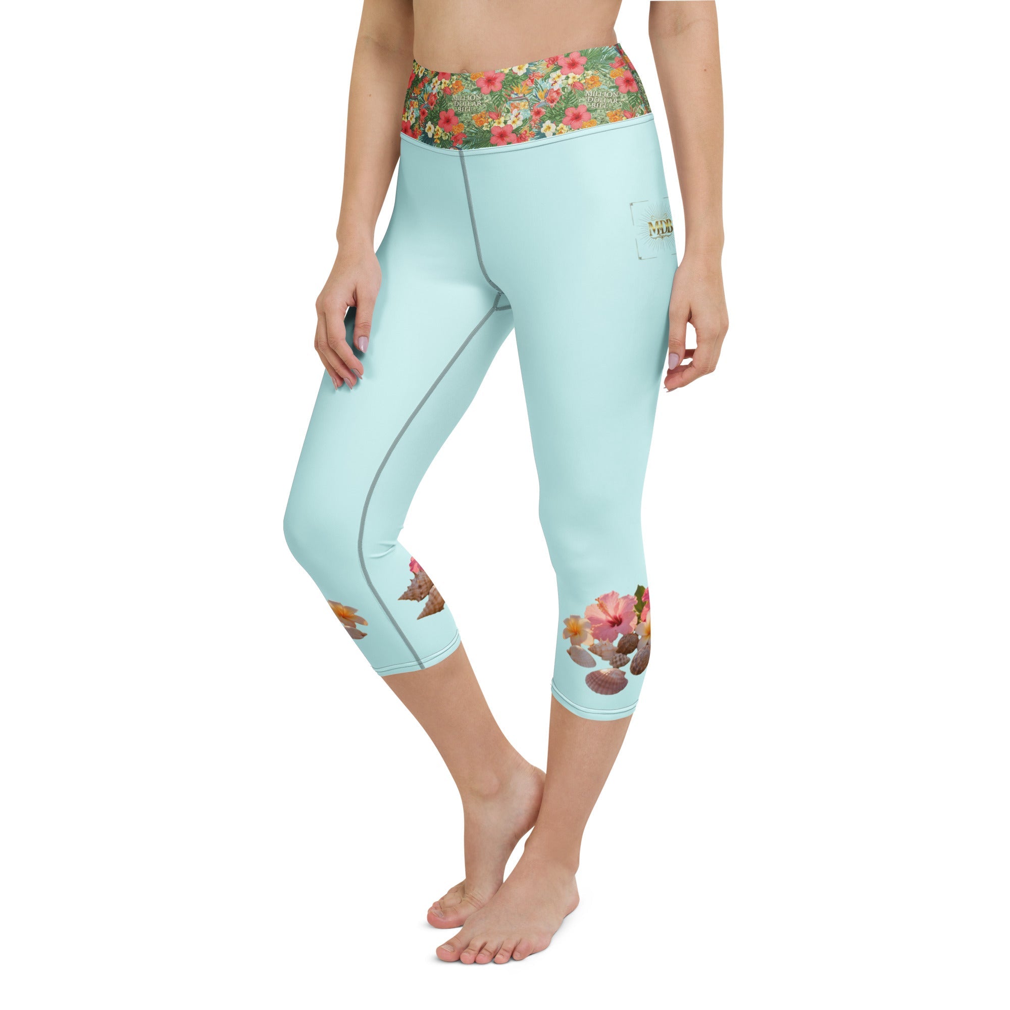 MDB Co. TROPICAL FLORAL Yoga Capri Leggings (LT.CYAN) - The Million Dollar Bill Co.