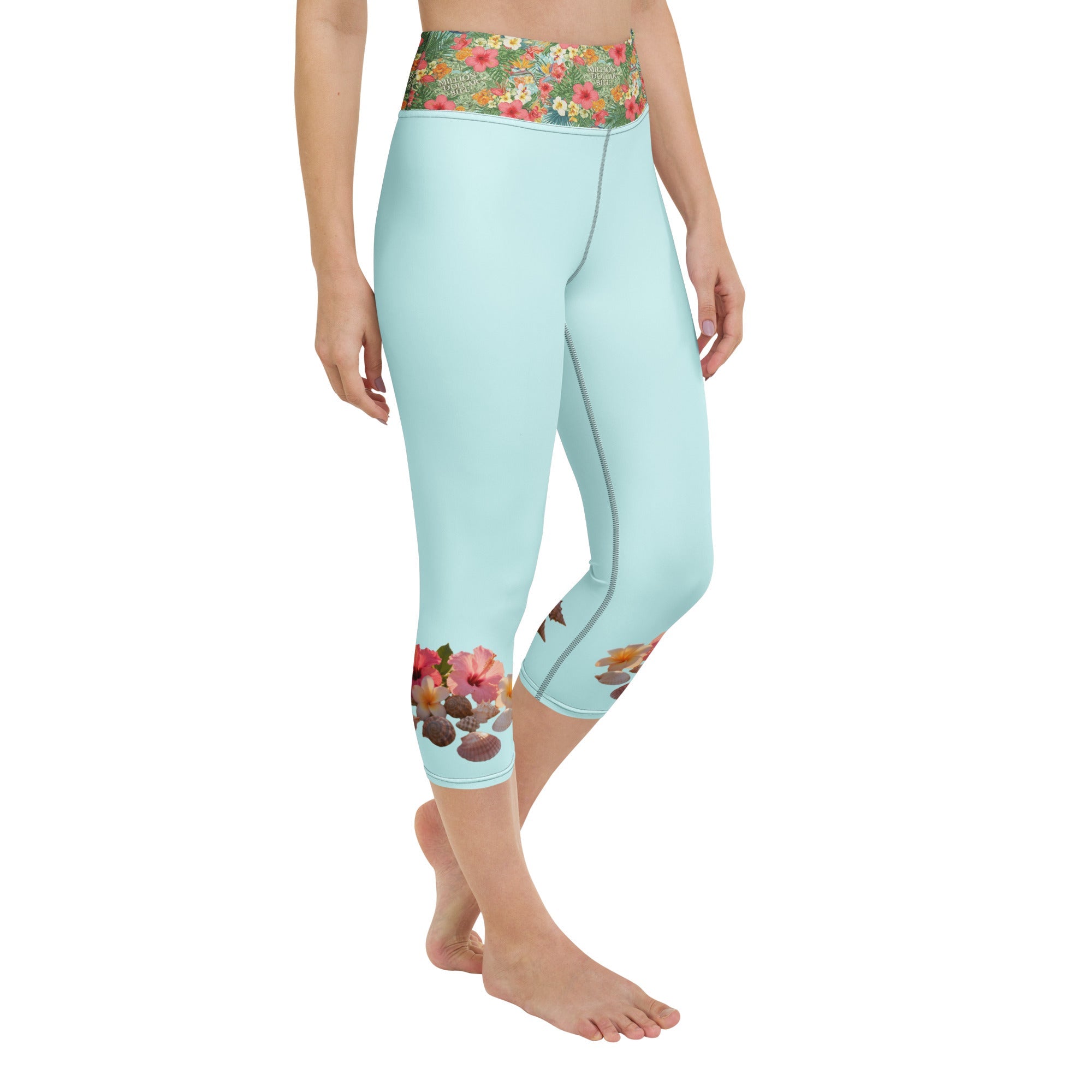 MDB Co. TROPICAL FLORAL Yoga Capri Leggings (LT.CYAN) - The Million Dollar Bill Co.