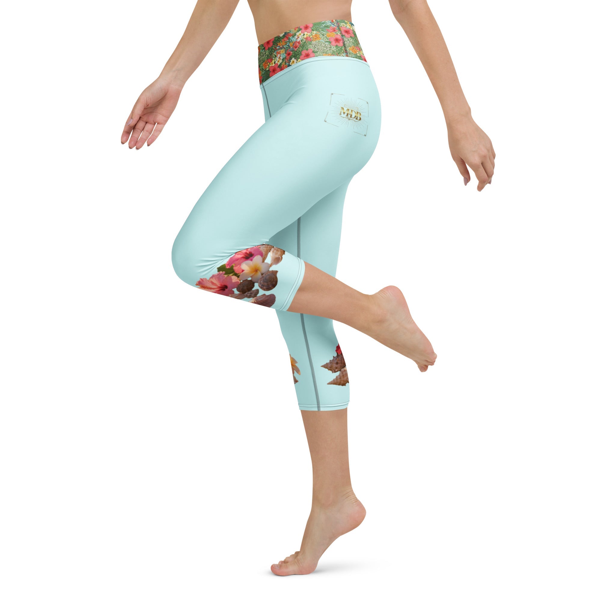 MDB Co. TROPICAL FLORAL Yoga Capri Leggings (LT.CYAN) - The Million Dollar Bill Co.