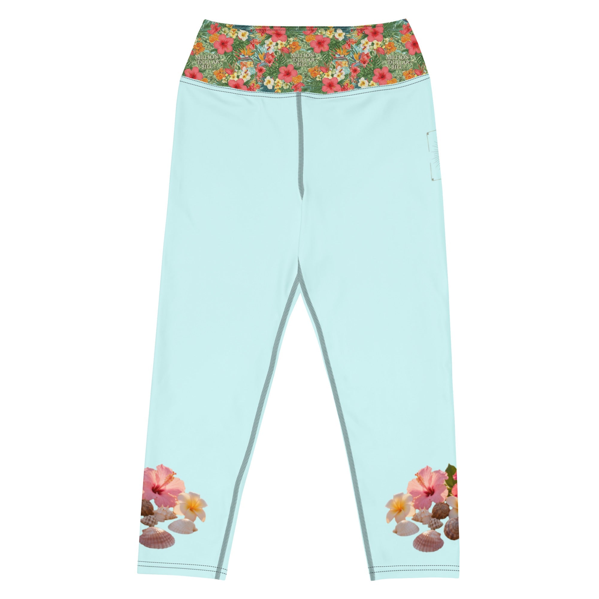 MDB Co. TROPICAL FLORAL Yoga Capri Leggings (LT.CYAN) - The Million Dollar Bill Co.