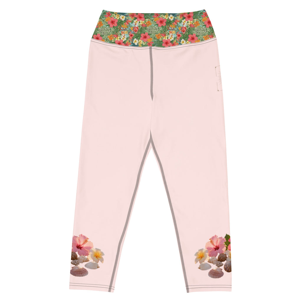 MDB Co. Tropical floral Yoga Capri Leggings (Misty Rose) - The Million Dollar Bill Co.