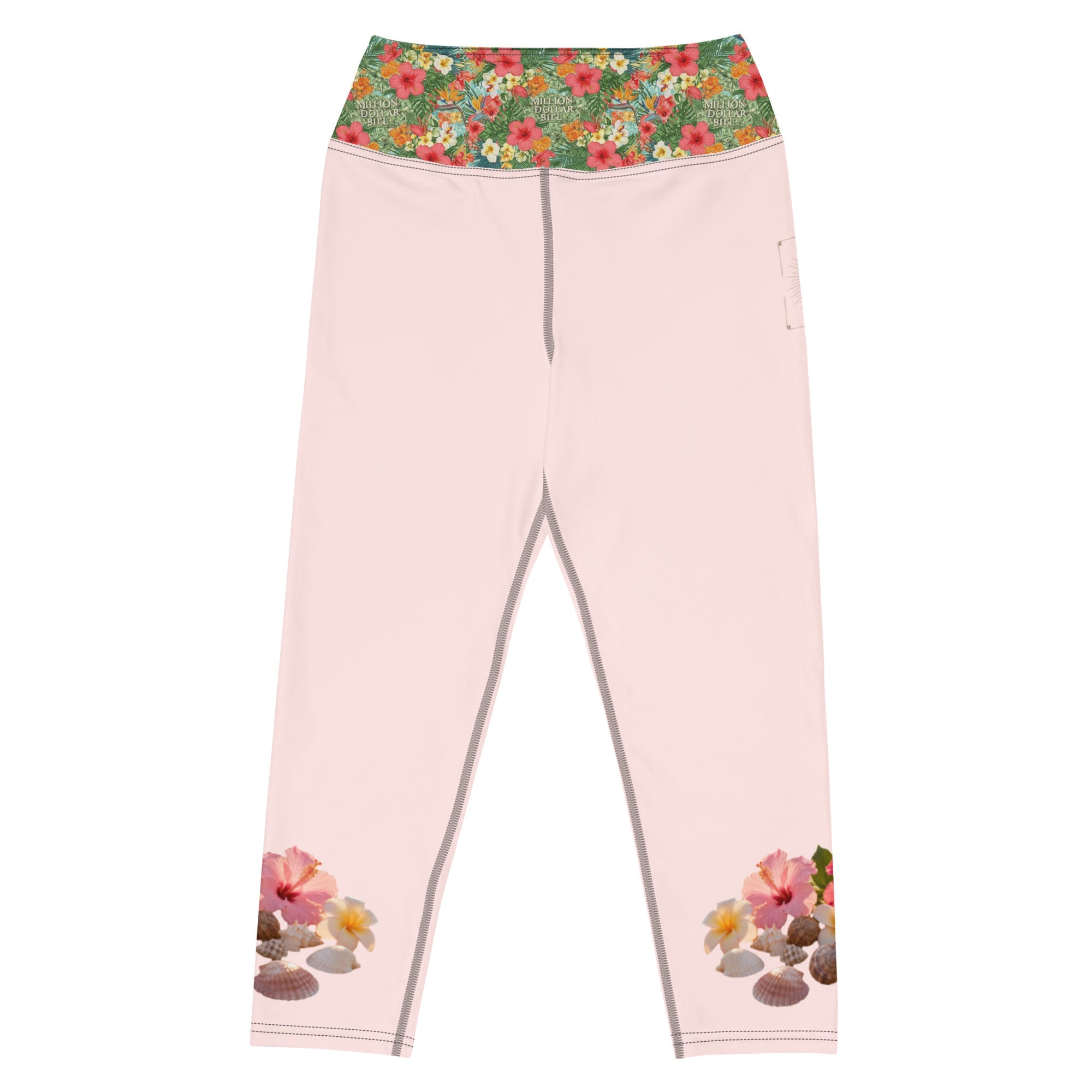 MDB Co. Tropical floral Yoga Capri Leggings (Misty Rose) - The Million Dollar Bill Co.
