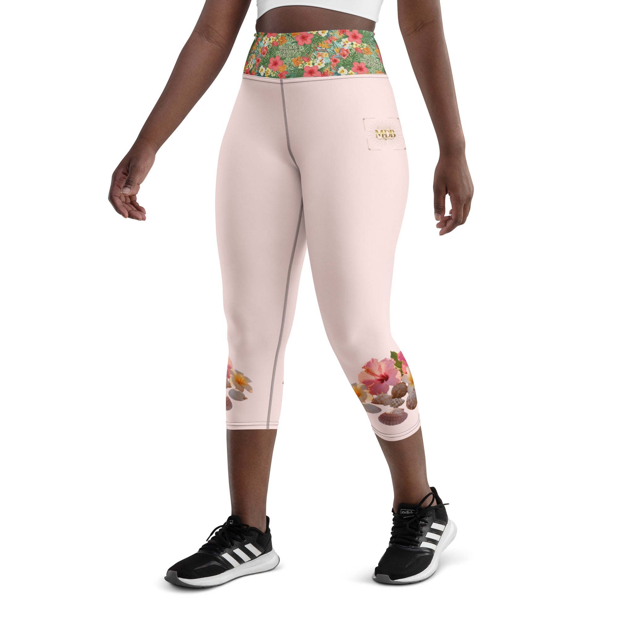MDB Co. Tropical floral Yoga Capri Leggings (Misty Rose) - The Million Dollar Bill Co.