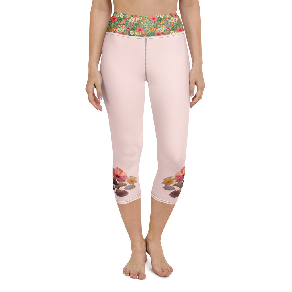 MDB Co. Tropical floral Yoga Capri Leggings (Misty Rose) - The Million Dollar Bill Co.