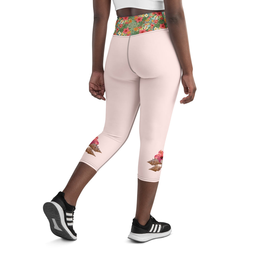 MDB Co. Tropical floral Yoga Capri Leggings (Misty Rose) - The Million Dollar Bill Co.