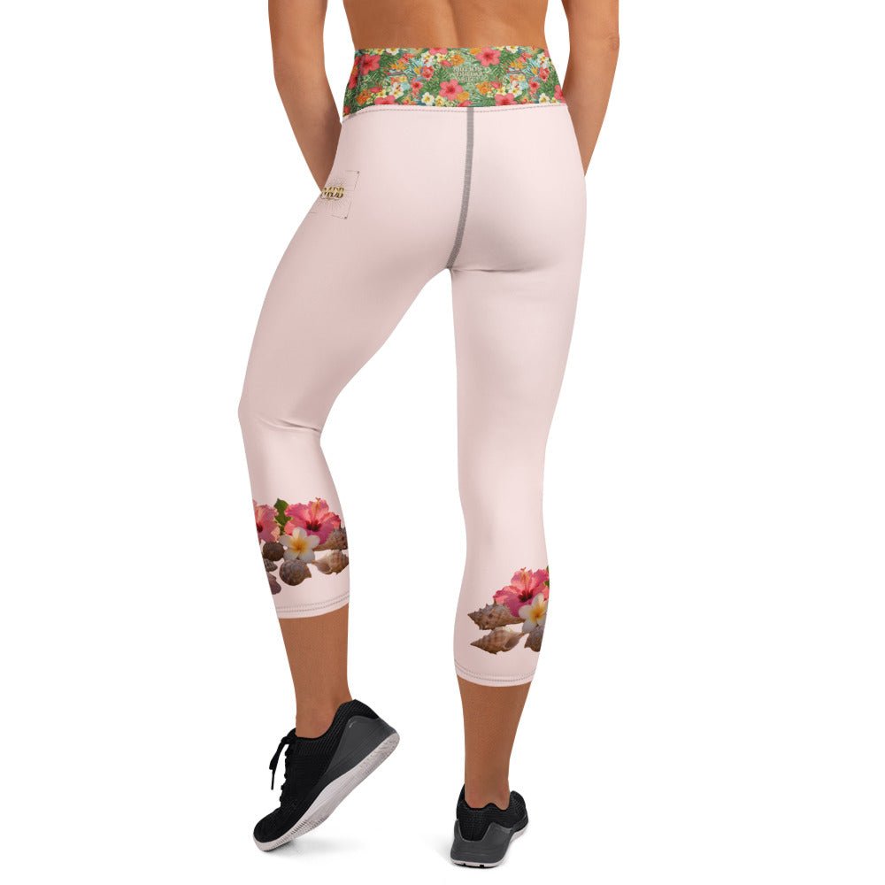 MDB Co. Tropical floral Yoga Capri Leggings (Misty Rose) - The Million Dollar Bill Co.