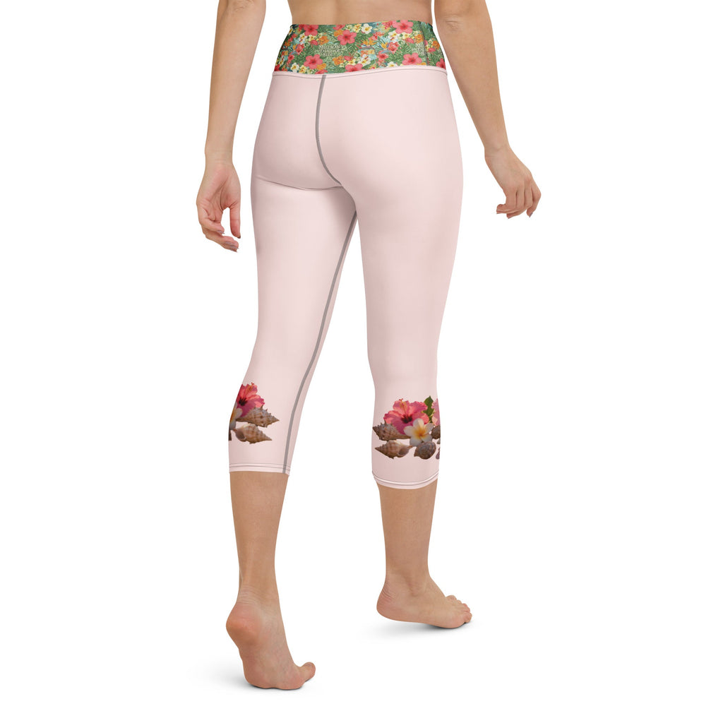 MDB Co. Tropical floral Yoga Capri Leggings (Misty Rose) - The Million Dollar Bill Co.