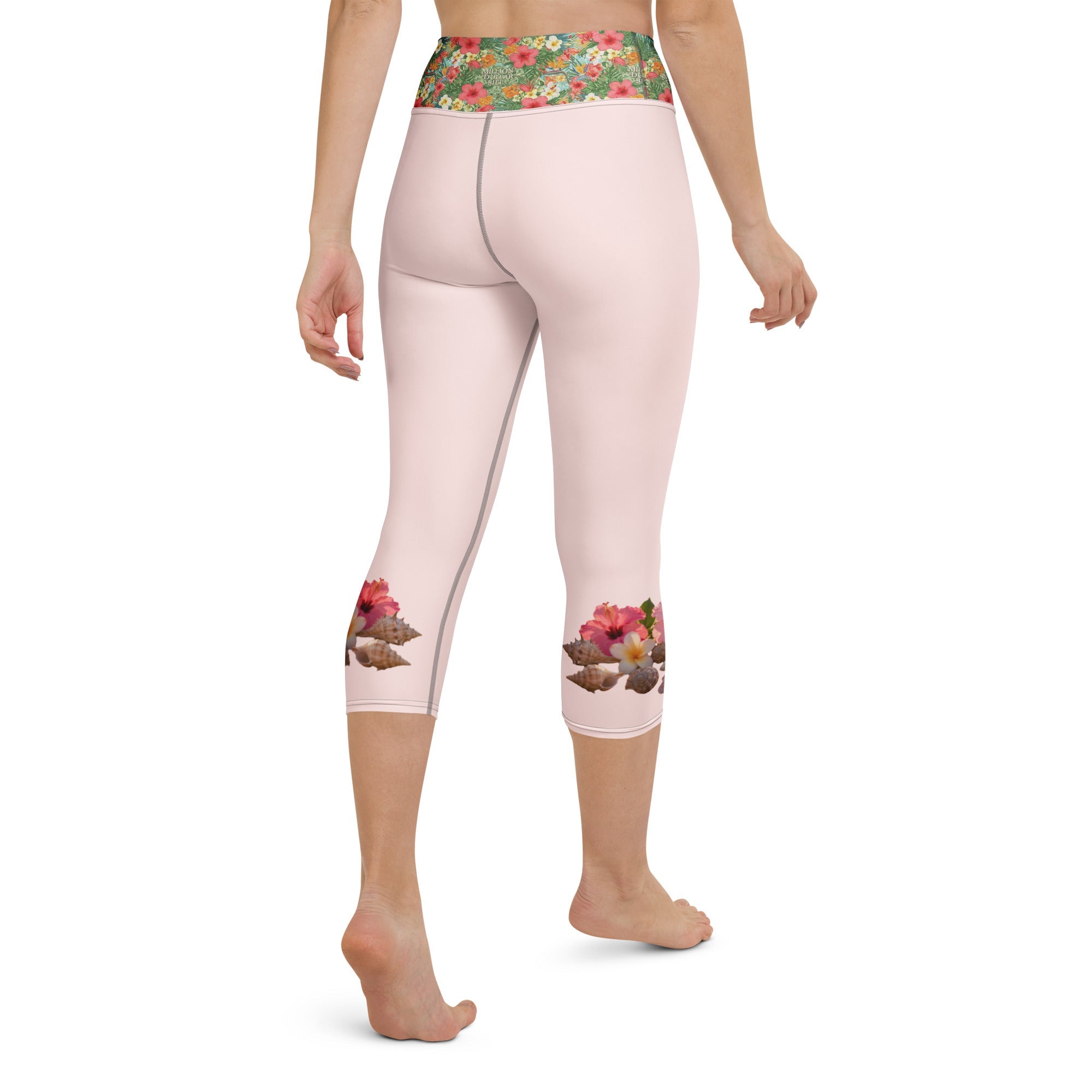 MDB Co. Tropical floral Yoga Capri Leggings (Misty Rose) - The Million Dollar Bill Co.
