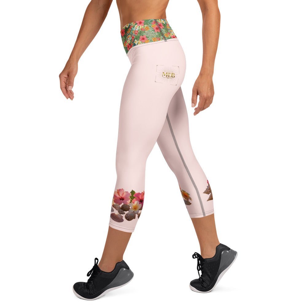 MDB Co. Tropical floral Yoga Capri Leggings (Misty Rose) - The Million Dollar Bill Co.