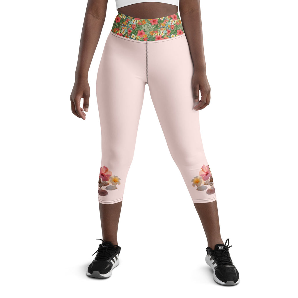 MDB Co. Tropical floral Yoga Capri Leggings (Misty Rose) - The Million Dollar Bill Co.