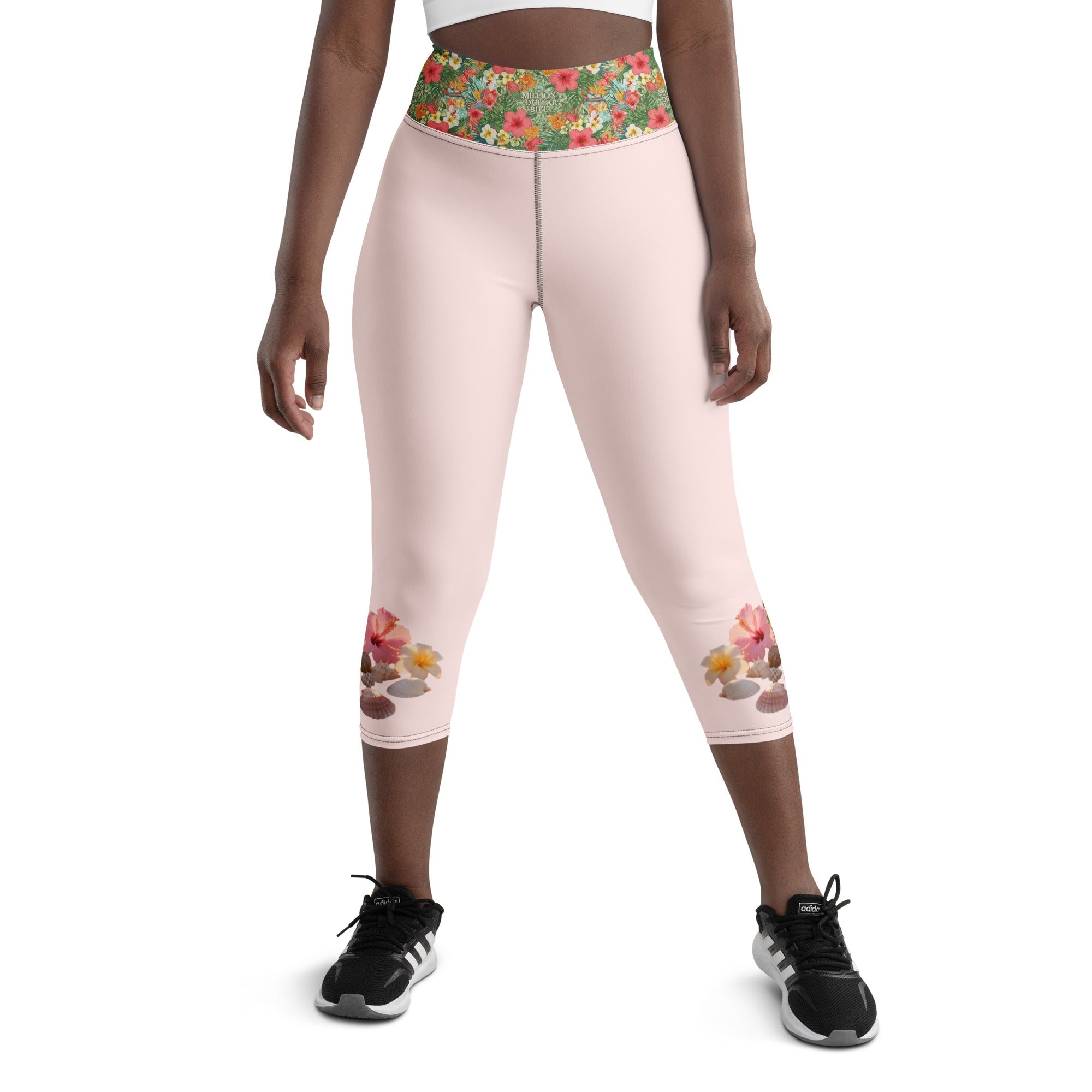 MDB Co. Tropical floral Yoga Capri Leggings (Misty Rose) - The Million Dollar Bill Co.