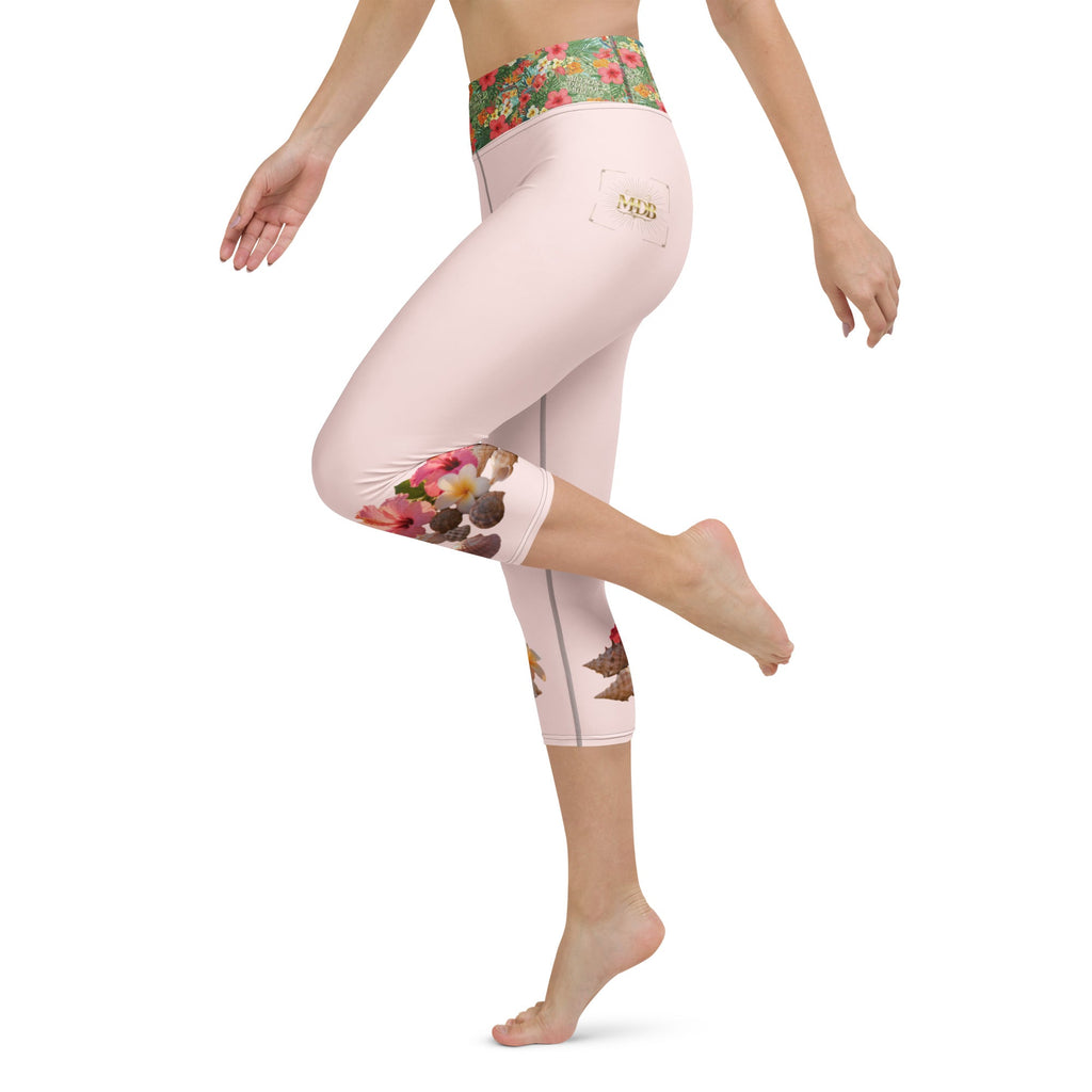 MDB Co. Tropical floral Yoga Capri Leggings (Misty Rose) - The Million Dollar Bill Co.