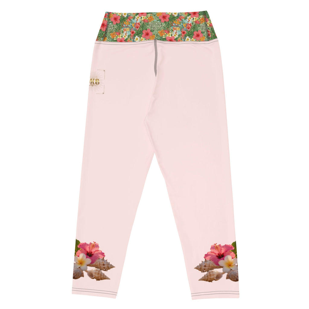 MDB Co. Tropical floral Yoga Capri Leggings (Misty Rose) - The Million Dollar Bill Co.