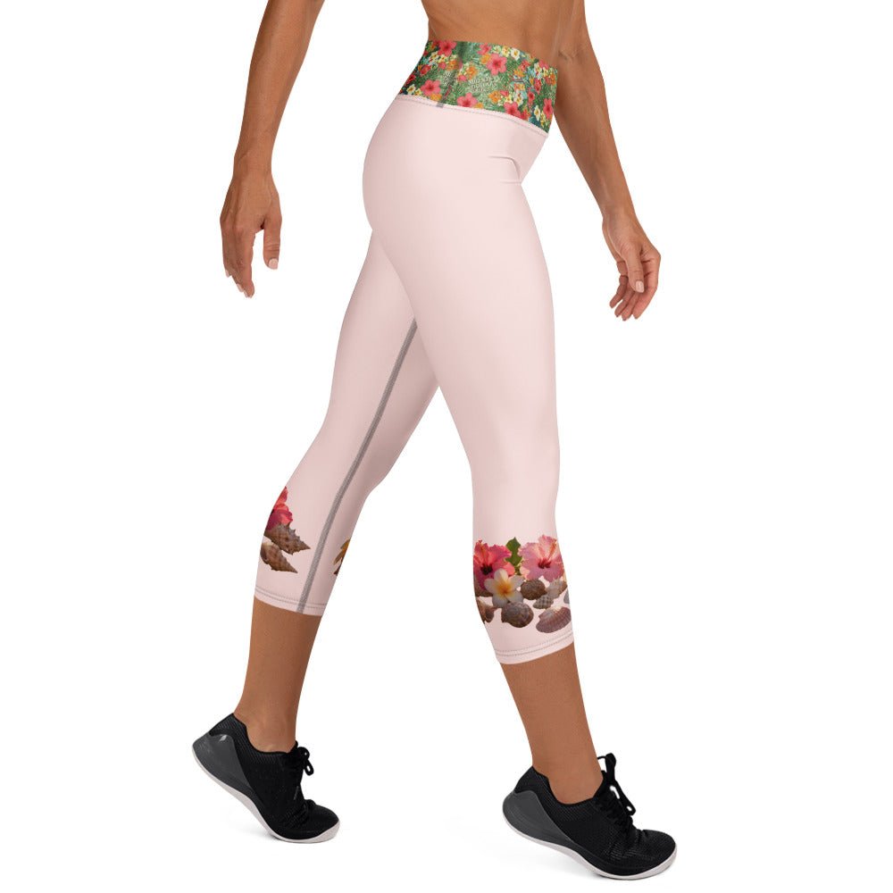 MDB Co. Tropical floral Yoga Capri Leggings (Misty Rose) - The Million Dollar Bill Co.