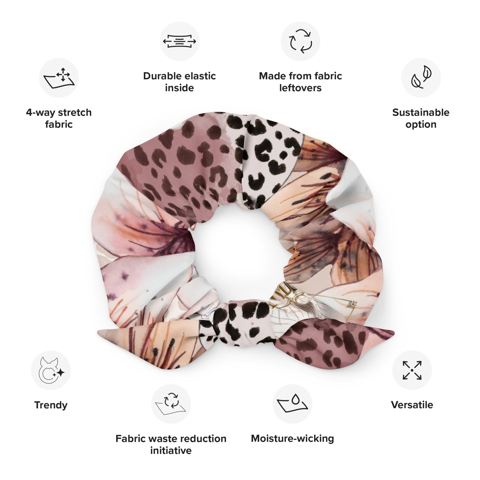 MDB Co. Leopard Flora Recycled Scrunchie - The Million Dollar Bill Co. CUT-SEW