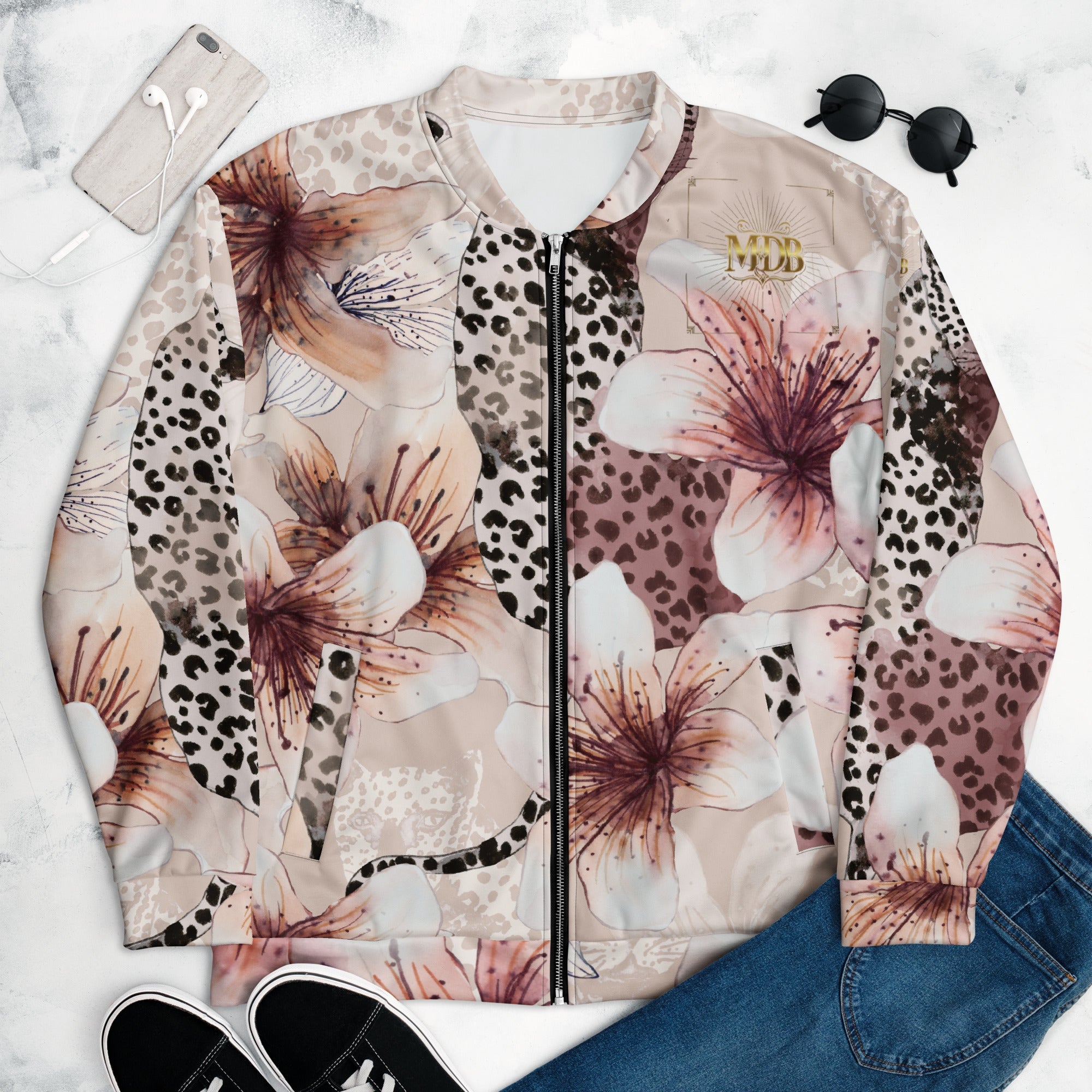 MDB Leopard Blossom Unisex Bomber Jacket - The Million Dollar Bill Co.