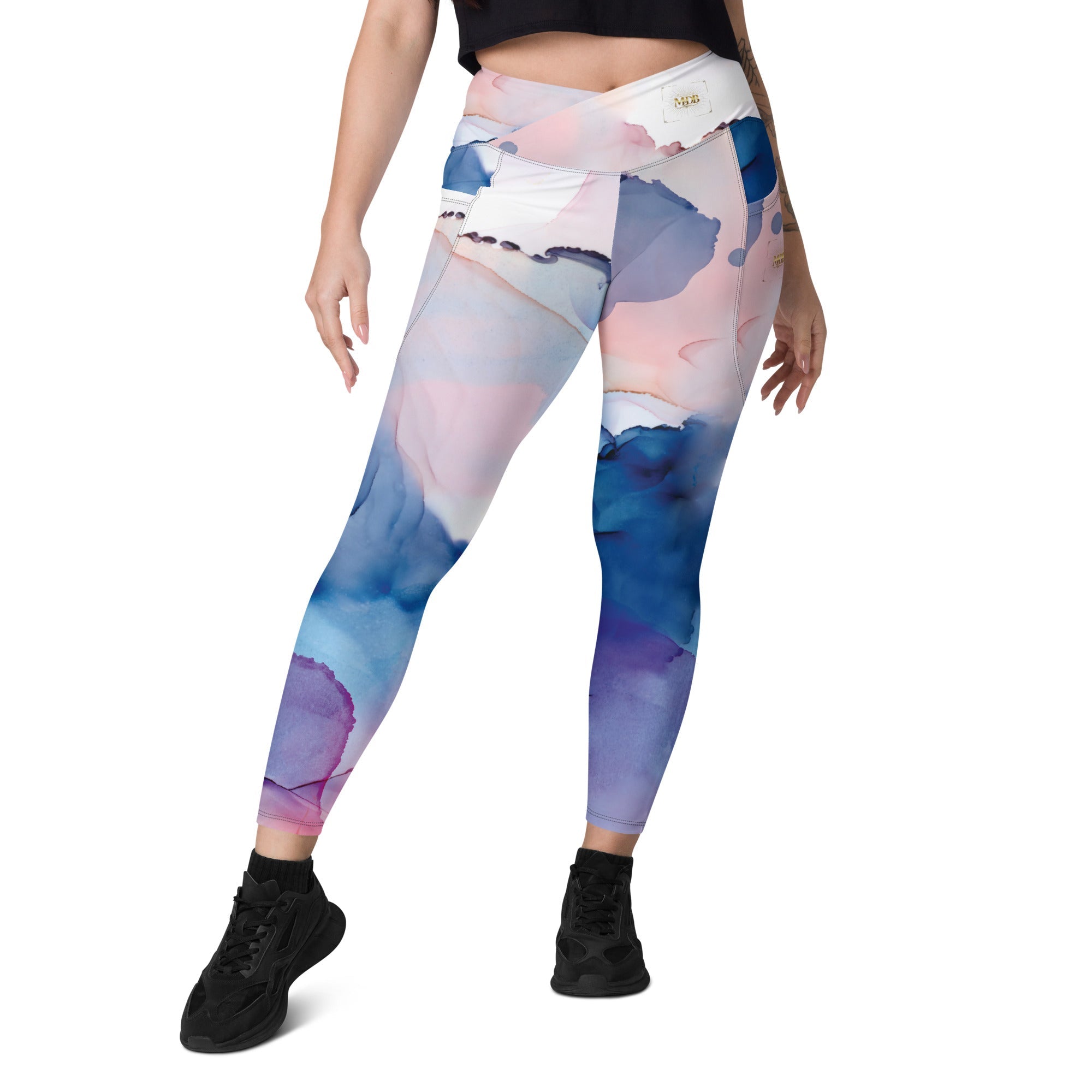 MDB Co. Watercolor Splash Crossover leggings with pockets - The Million Dollar Bill Co. CUT-SEW