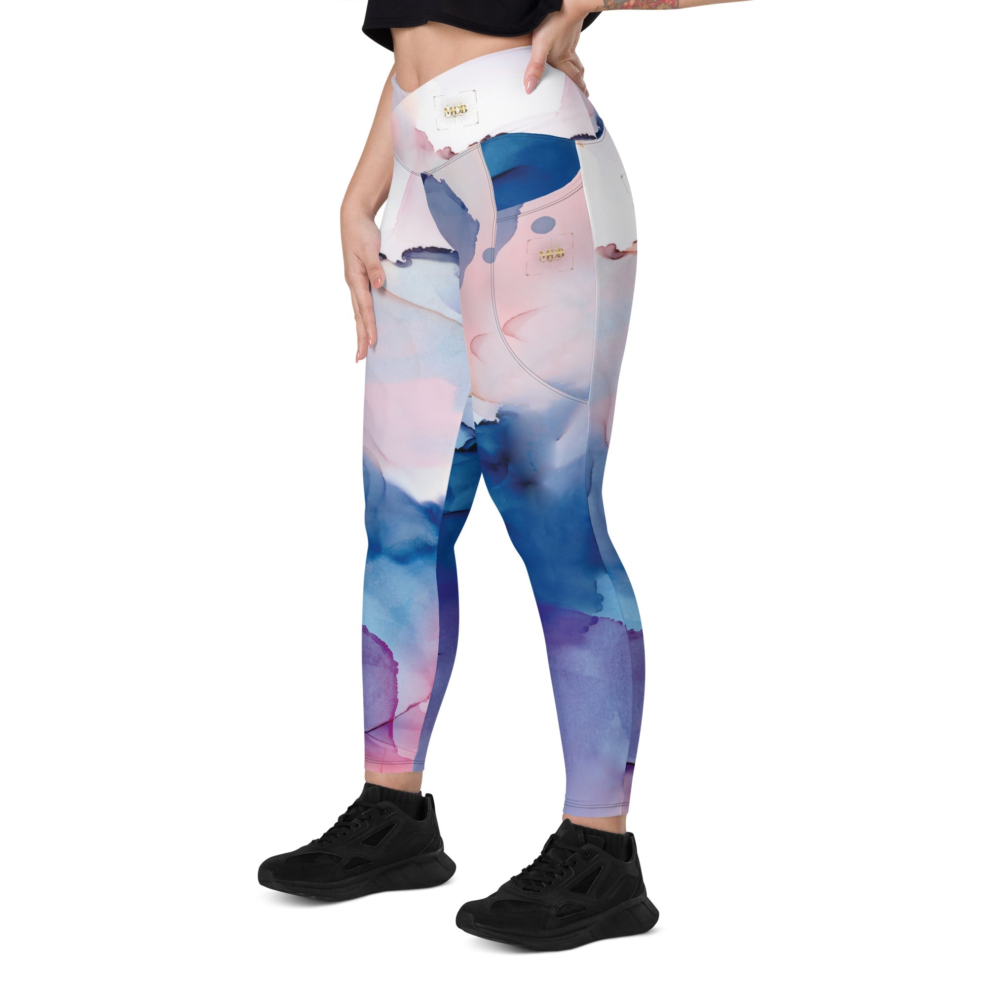MDB Co. Watercolor Splash Crossover leggings with pockets - The Million Dollar Bill Co. CUT-SEW