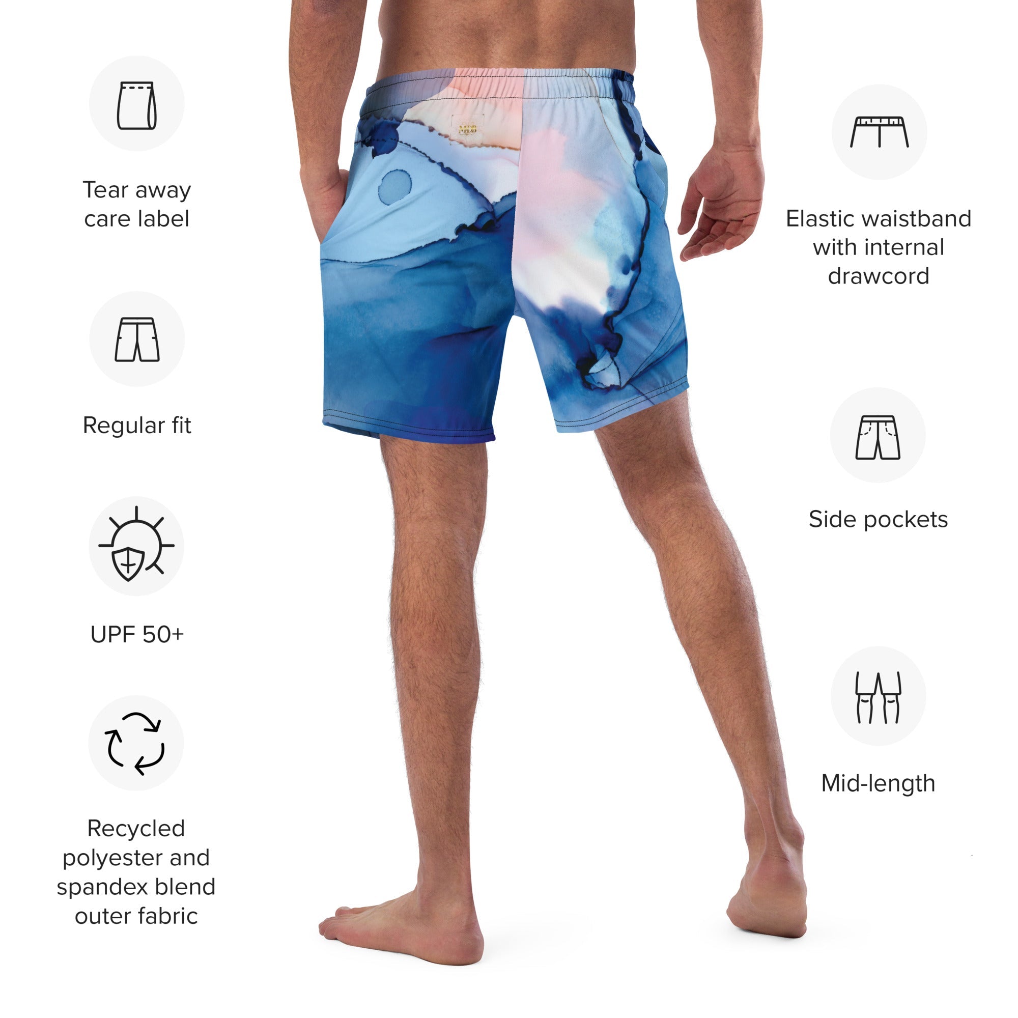 MDB Watercolor splash Recycled Swim Trunks - The Million Dollar Bill Co.