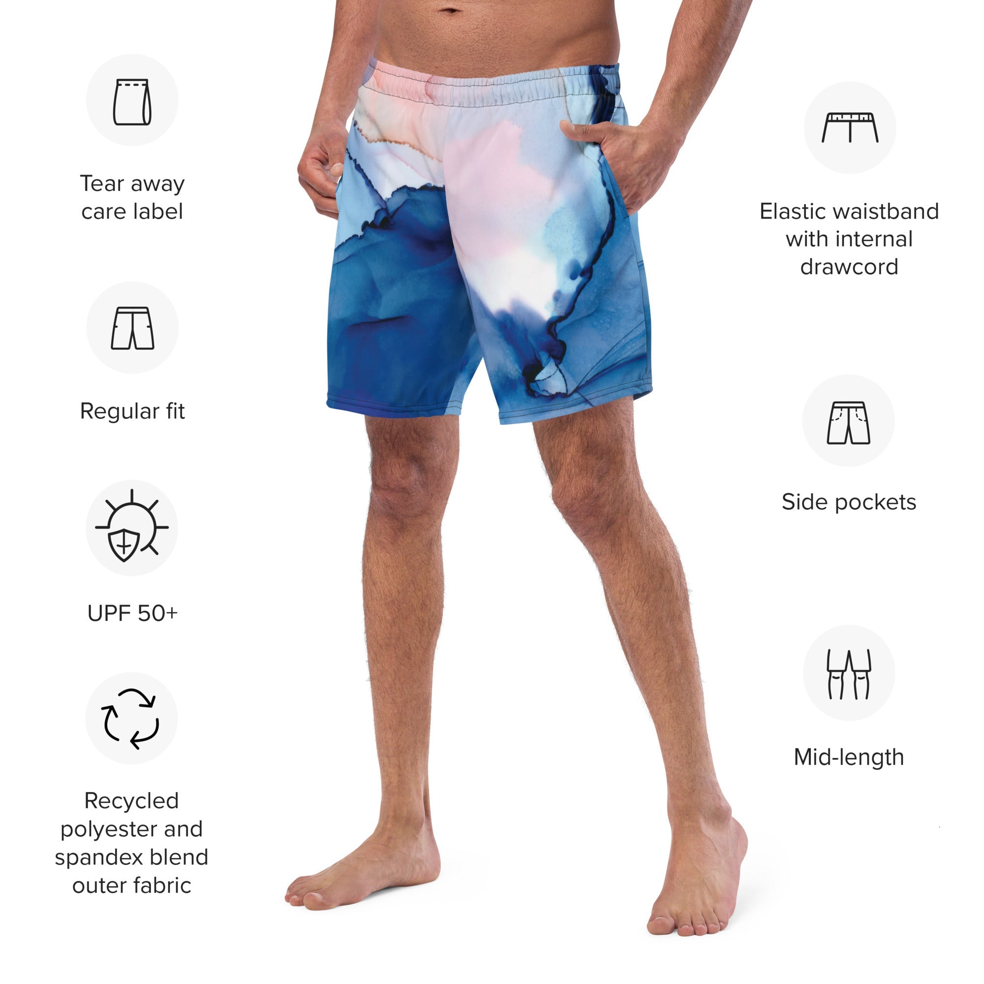 MDB Watercolor splash Recycled Swim Trunks - The Million Dollar Bill Co.