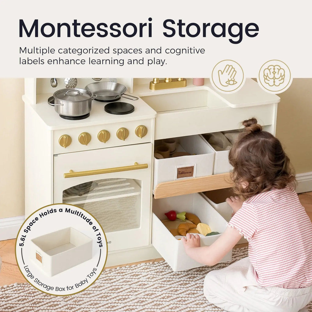 Million Dollar Babies presents: Tiny Land® Wooden Play Kitchen with Storage for Creative Toddlers - The Million Dollar Bill Co.