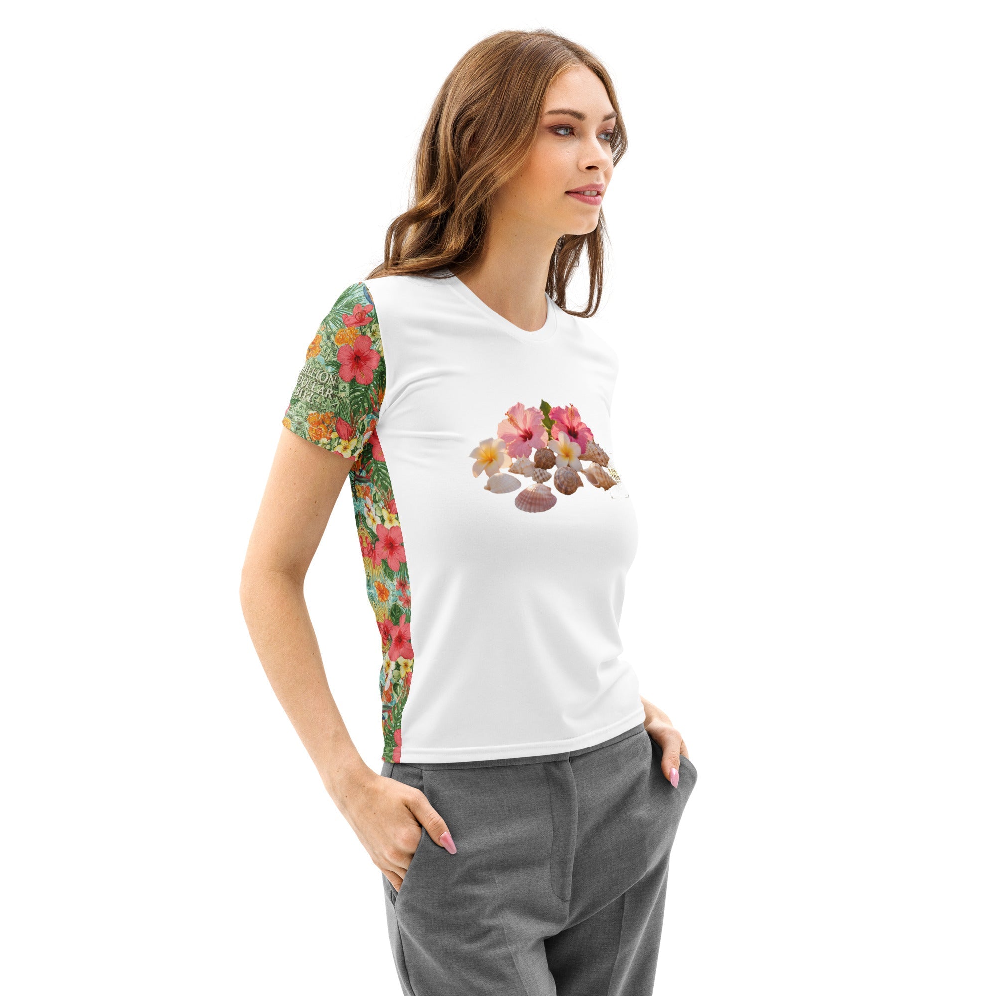 Women’s MDB Co. FLORAL BILLS cotton crew neck t-shirt - The Million Dollar Bill Co.